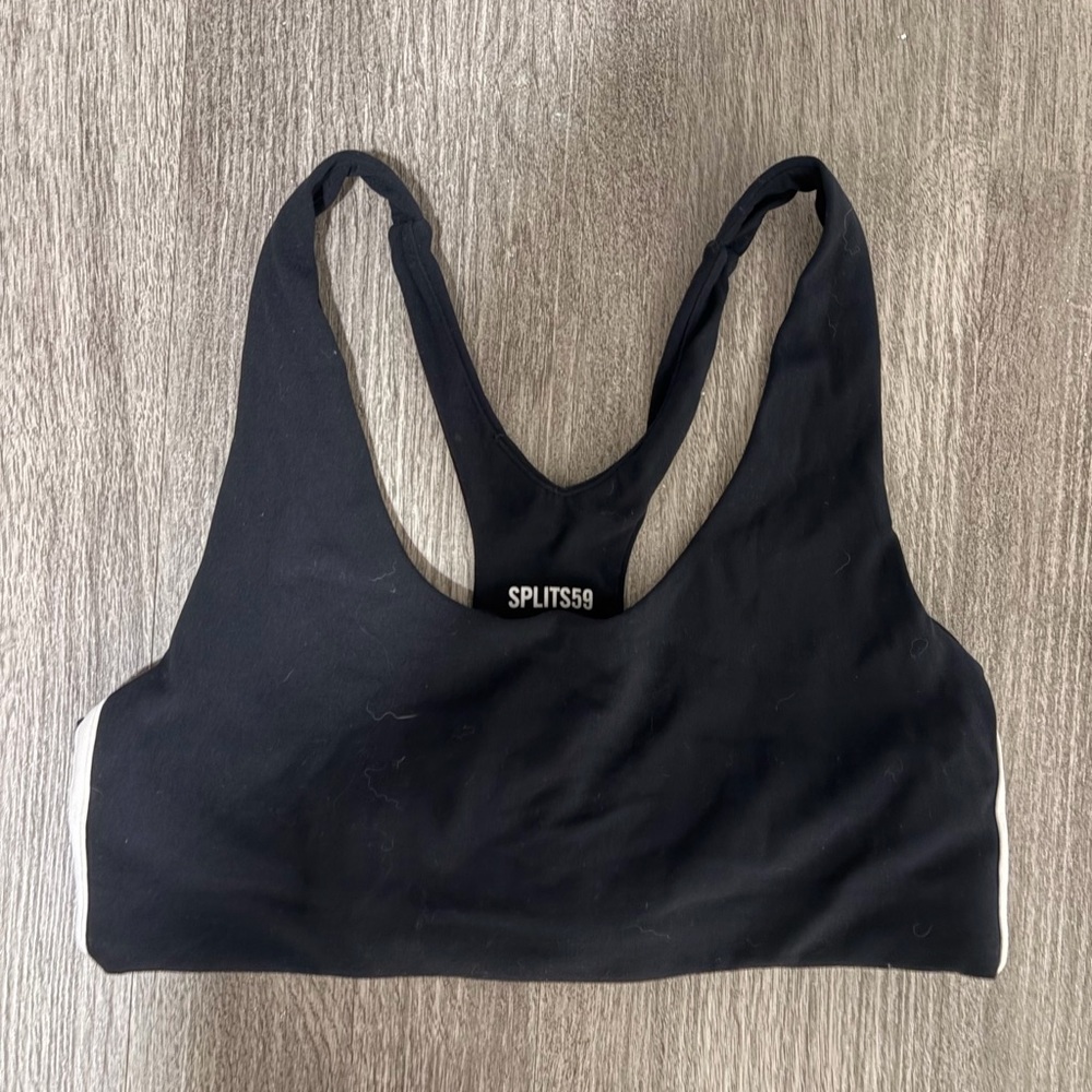 Splits59 Black Racerback Sports Bra with White Trim